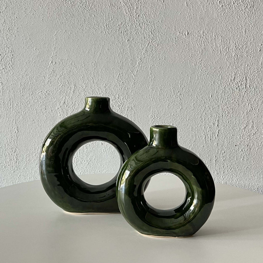 Pair of Green Ceramic Vases