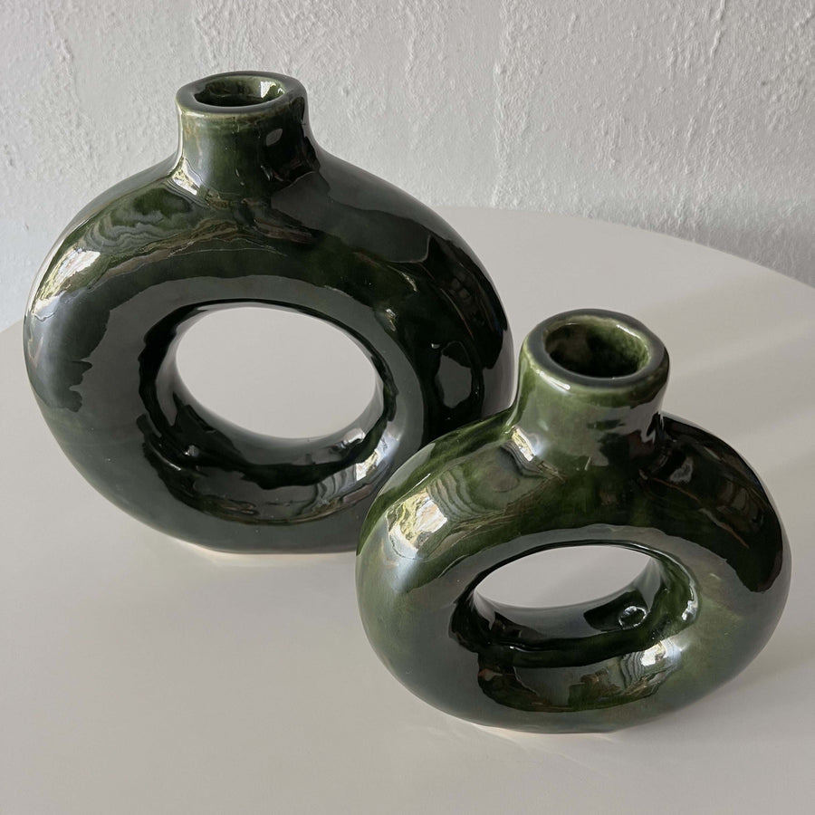 Pair of Green Ceramic Vases
